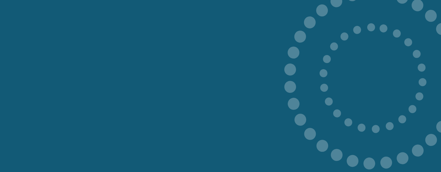 Blue background with two rings of white dots from the logo.